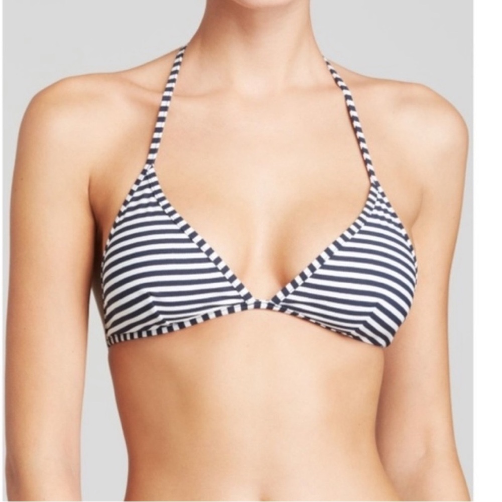 Tory Burch Striped Bikini Top in White/Light Blue.
